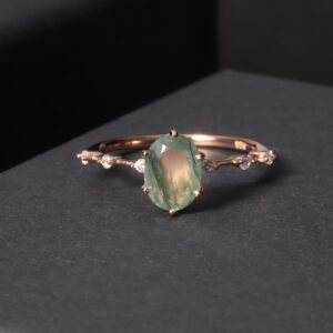 Gem's Beauty Valentine's Day Gifts Green Moss Agate Jewelry Natural Moss Agate Engagement Rose Gold Rings in 925 Sterling Silver for Women Wedding Moss Agate Ring(Size8)