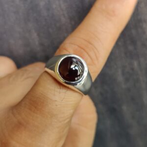 Mens Women Natural Garnet Ring, 10 MM Round Shape Gemstone, 925 Solid Sterling Silver Ring, 22k Gold fill, Signet Ring, Bohemian Ring, Statement Ring, Gift Ring (925 Solid Silver, 8)