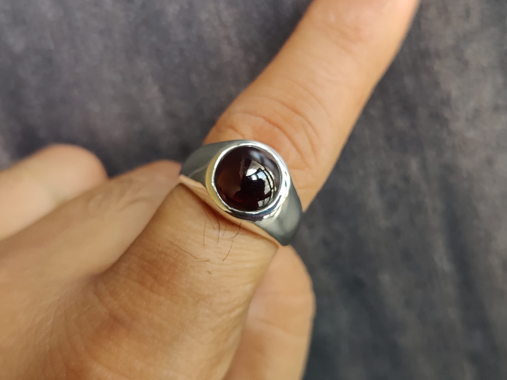 Mens Women Natural Garnet Ring, 10 MM Round Shape Gemstone, 925 Solid Sterling Silver Ring, 22k Gold fill, Signet Ring, Bohemian Ring, Statement Ring, Gift Ring (925 Solid Silver, 8)