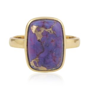 Purple Turquoise Ring, 10x14mm Cushion Gemstone Ring, Handmade Jewelry, Minimalist Ring, 925 Silver Ring, Gold plated Ring, Lite Weight Ring (Gold Plated, 5 US)