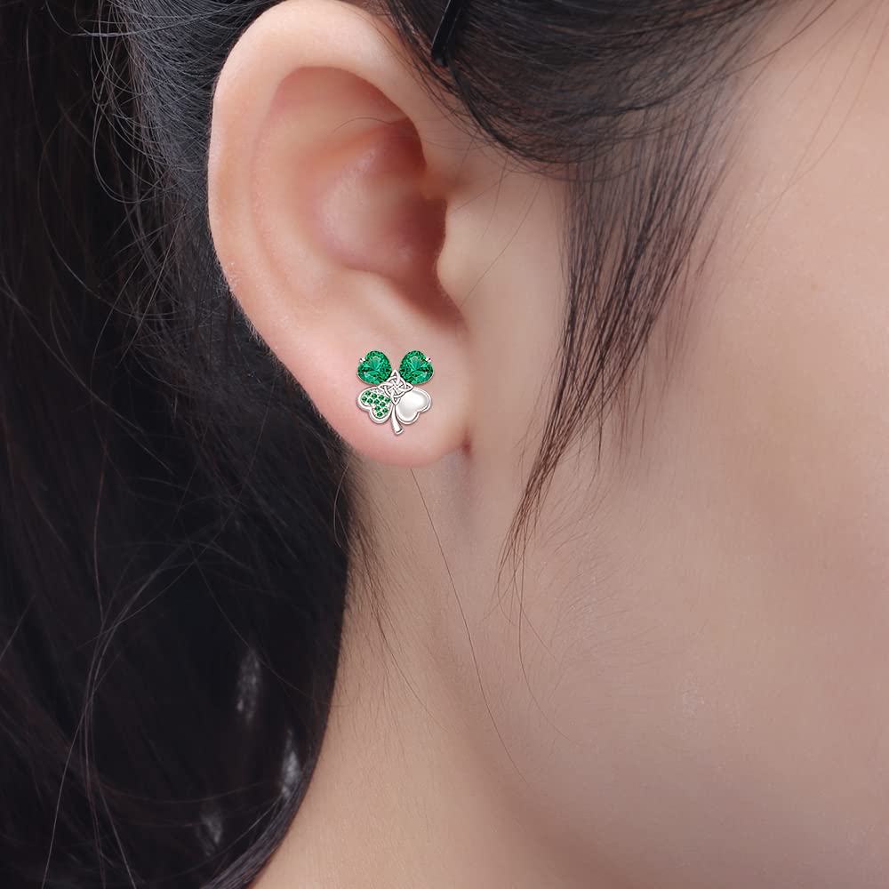 St Patricks Day Earrings Shamrock Earrings Four Leaf Clover Studs for Women Sterling Silver Celtic Knot Green Irish Shamrock Jewelry Charms Lucky Gifts