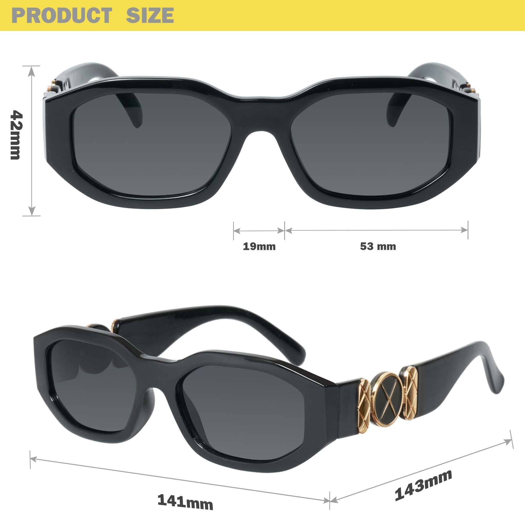 mosanana Trendy Sunglasses for Women Men Black Rectangle Vintage Retro Fashion Cool 90s Cute Rectangular Funky Stylish Chunky Baddie Tracer