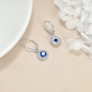 VONALA Sapphire Earrings 925 Sterling Silver Blue Cubic Zirconia Leverback Earrings CZ Dangle Drop Dangling Earrings Sapphire Jewelry Gift for Women