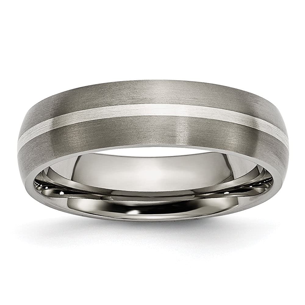 Auriga Fine Jewelry Titanium Brushed with Sterling Silver Inlay 6mm Anniversary Weeding Band Size 8.5