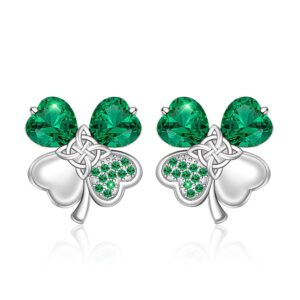 st patricks day earrings shamrock earrings four leaf clover studs for women sterling silver celtic knot green irish shamrock jewelry charms lucky gifts