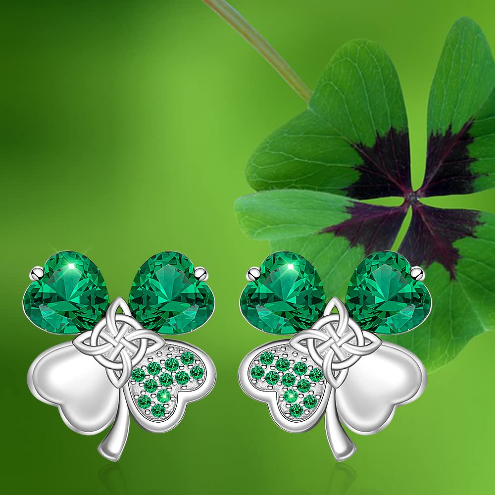 St Patricks Day Earrings Shamrock Earrings Four Leaf Clover Studs for Women Sterling Silver Celtic Knot Green Irish Shamrock Jewelry Charms Lucky Gifts