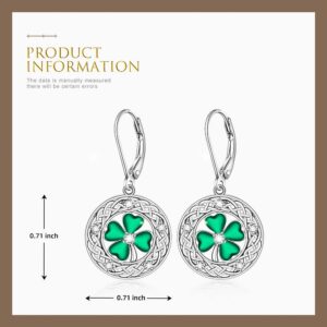 St Patricks Day Earrings Shamrock Earrings for Women Four Leaf Clover Dangle Sterling Silver Celtic Knot Green Irish Shamrock Lucky Jewelry Valentines Day Gifts