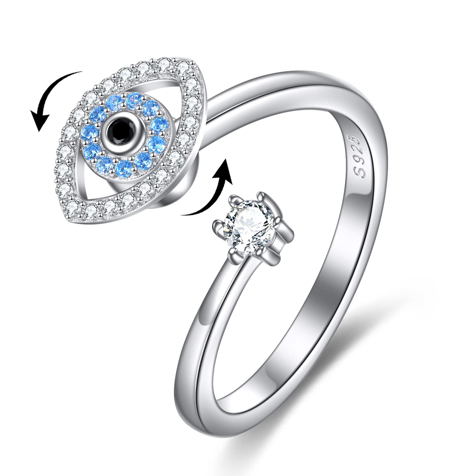 VONALA Evil Eye Rings 925 Sterling Silver Evil Eye Fidget Rings for Anxiety Evil Eye Spinner Rings for Women Anti Stress Mood Worry Rings Mother‘s Day Gifts