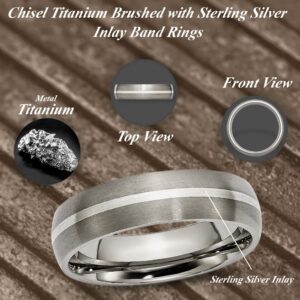 Auriga Fine Jewelry Titanium Brushed with Sterling Silver Inlay 6mm Anniversary Weeding Band Size 8.5