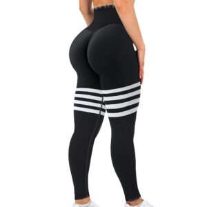 asagi striped scrunch butt lifting workout leggings for women high waist yoga pants seamless booty gym tights(2#-black,x-large)