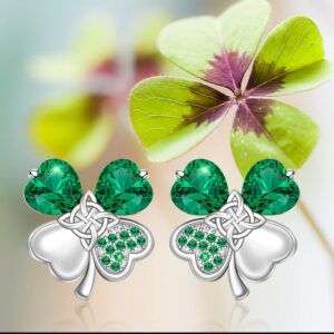 St Patricks Day Earrings Shamrock Earrings Four Leaf Clover Studs for Women Sterling Silver Celtic Knot Green Irish Shamrock Jewelry Charms Lucky Gifts