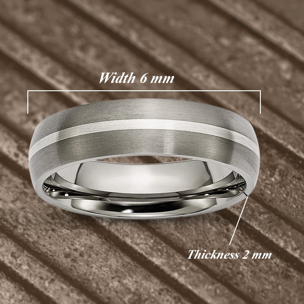 Auriga Fine Jewelry Titanium Brushed with Sterling Silver Inlay 6mm Anniversary Weeding Band Size 8.5