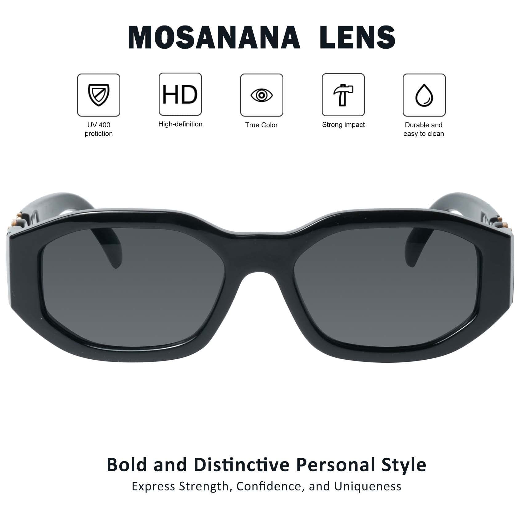 mosanana Trendy Sunglasses for Women Men Black Rectangle Vintage Retro Fashion Cool 90s Cute Rectangular Funky Stylish Chunky Baddie Tracer