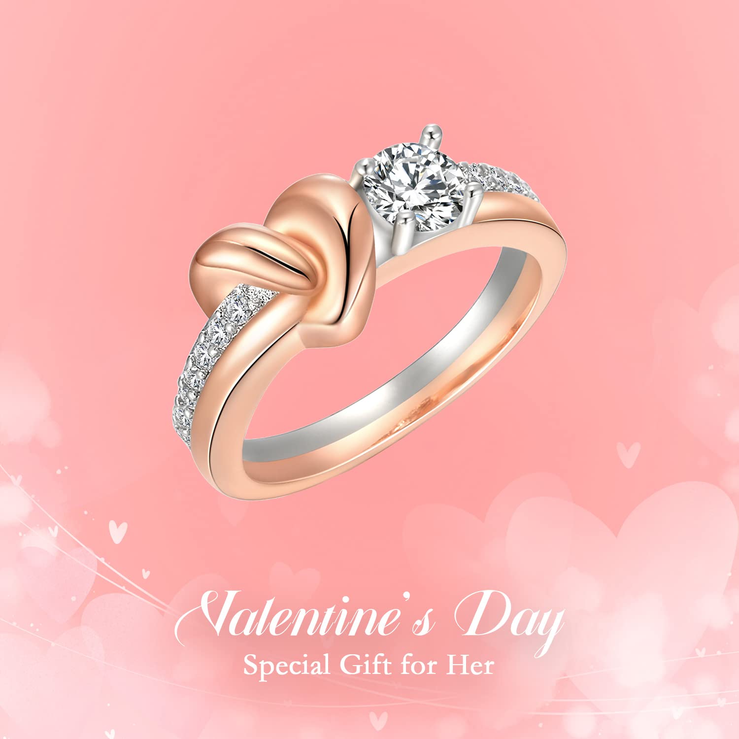 EVER FAITH Bridal Love Heart Promise Ring for Bride, Round Cubic Zirconia Two-Tone Intertwining Engagement Ring Valentine Gift for Woman Size 9