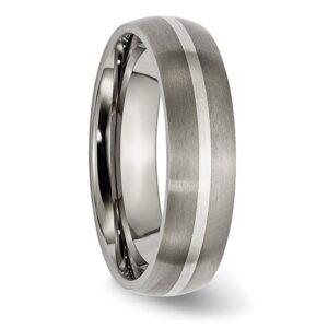 Auriga Fine Jewelry Titanium Brushed with Sterling Silver Inlay 6mm Anniversary Weeding Band Size 8.5