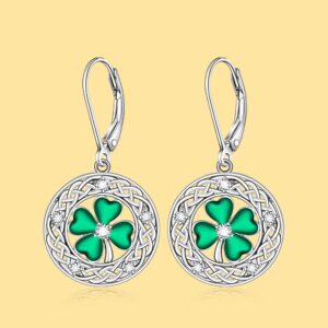 St Patricks Day Earrings Shamrock Earrings for Women Four Leaf Clover Dangle Sterling Silver Celtic Knot Green Irish Shamrock Lucky Jewelry Valentines Day Gifts