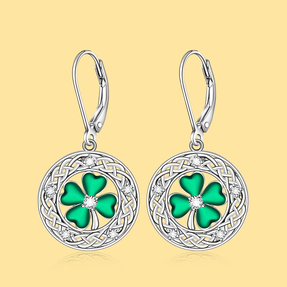 St Patricks Day Earrings Shamrock Earrings for Women Four Leaf Clover Dangle Sterling Silver Celtic Knot Green Irish Shamrock Lucky Jewelry Valentines Day Gifts