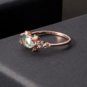 Gem's Beauty Green Moss Agate Jewelry Natural Moss Agate Engagement Rose Gold 925 Sterling Silver Rings for Women Wedding Moss Agate Ring Birthday Gifts for Her (Size5)