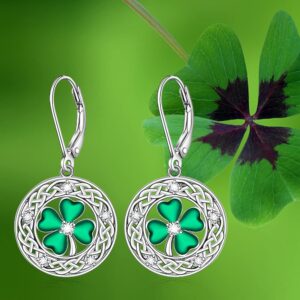 St Patricks Day Earrings Shamrock Earrings for Women Four Leaf Clover Dangle Sterling Silver Celtic Knot Green Irish Shamrock Lucky Jewelry Valentines Day Gifts