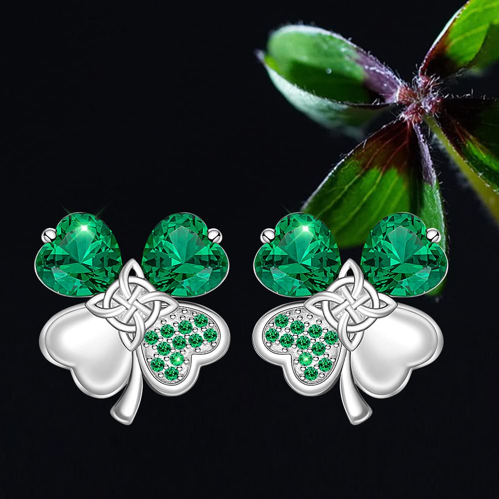 St Patricks Day Earrings Shamrock Earrings Four Leaf Clover Studs for Women Sterling Silver Celtic Knot Green Irish Shamrock Jewelry Charms Lucky Gifts