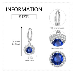 VONALA Sapphire Earrings 925 Sterling Silver Blue Cubic Zirconia Leverback Earrings CZ Dangle Drop Dangling Earrings Sapphire Jewelry Gift for Women