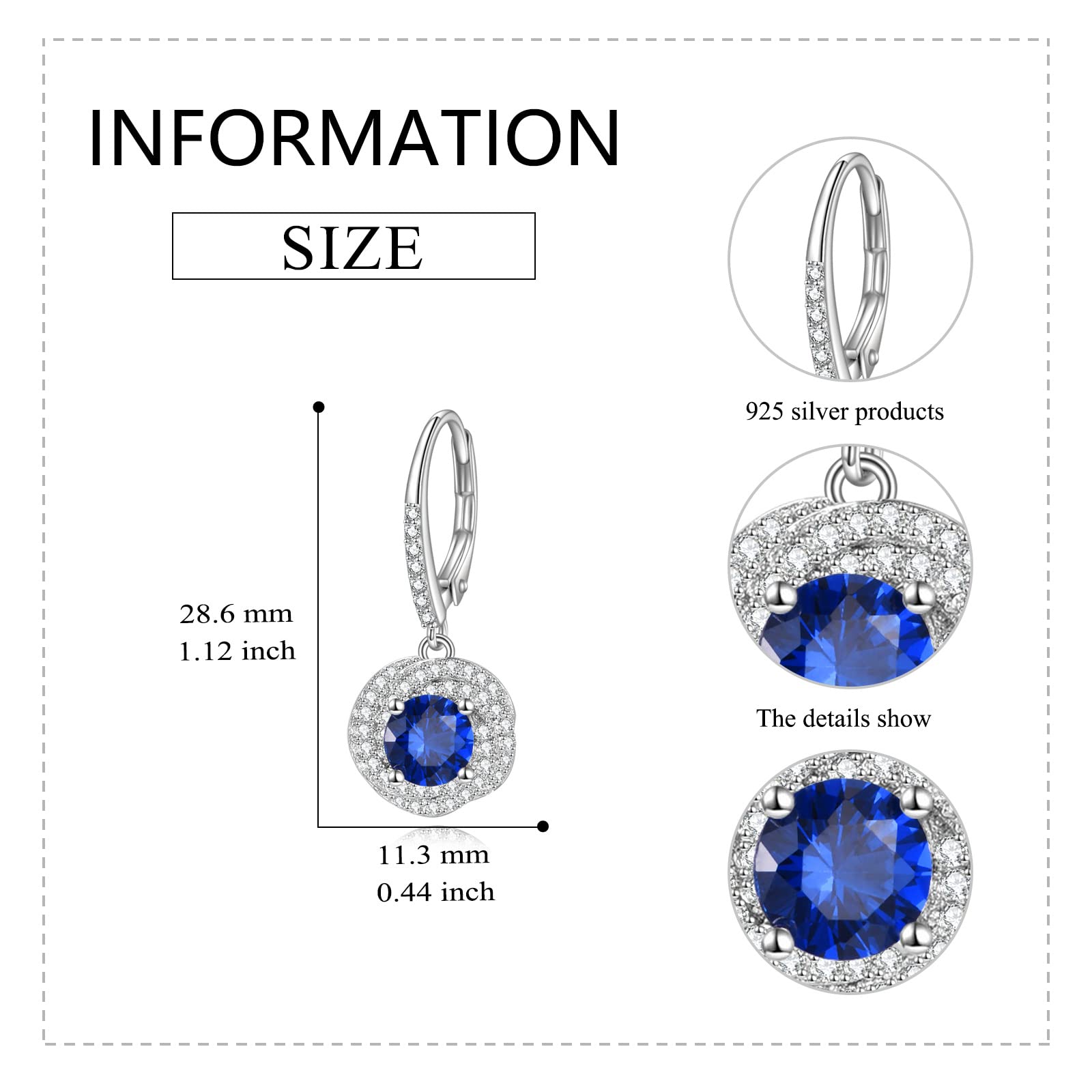 VONALA Sapphire Earrings 925 Sterling Silver Blue Cubic Zirconia Leverback Earrings CZ Dangle Drop Dangling Earrings Sapphire Jewelry Gift for Women