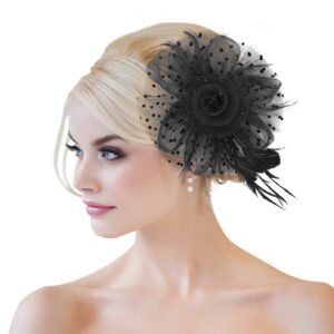 American Trends Fascinators Hat for Women Tea Party Hat Fashion Flower Feathers Headbands Derby Wedding Hat Hair Clip for Girls Women Black