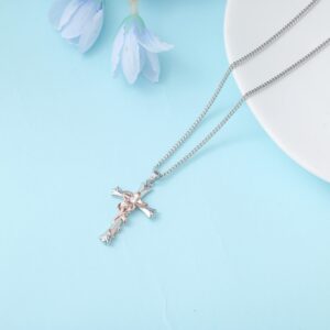 ACECHA Cross Necklace for Women-Dainty Faith Cross Pendant Necklace with Heart Flower Birthstone Jewelry for Mom Women Gifts, Birthday Anniversary