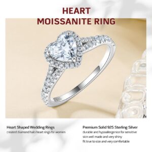 DAYBYDAY Moissanite Heart Wedding Ring Non Tarnish 925 Sterling Silver Simulated Diamond Engagement Rings 1ct Heart Shaped Promise Rings for Her Size 9 Moissanite Jewelry