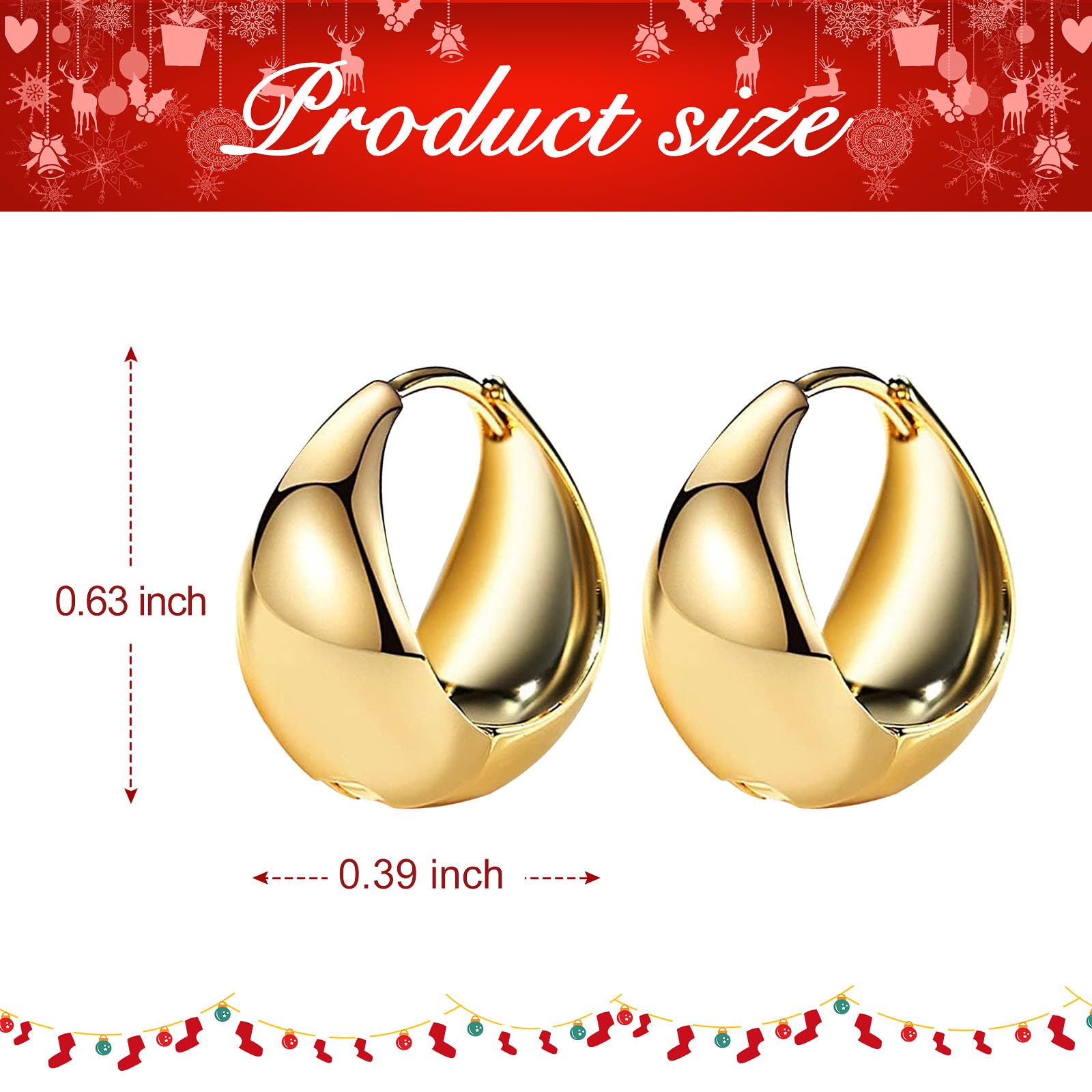 Huge Tomato Chunky Gold Hoop Earrings 18K Gold Plated Chunky Huggie Earrings for Women Gold Glossy 0.63in*0.39in