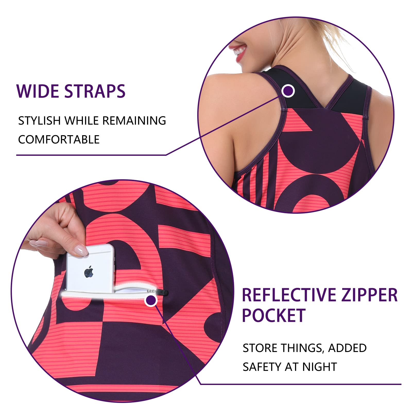 Racerback Cycling Tank Tops Women Indoor-Outdoor Bike Sleeveless Recreation Spin Tank Shirts with Pocket(Violet,XXL)