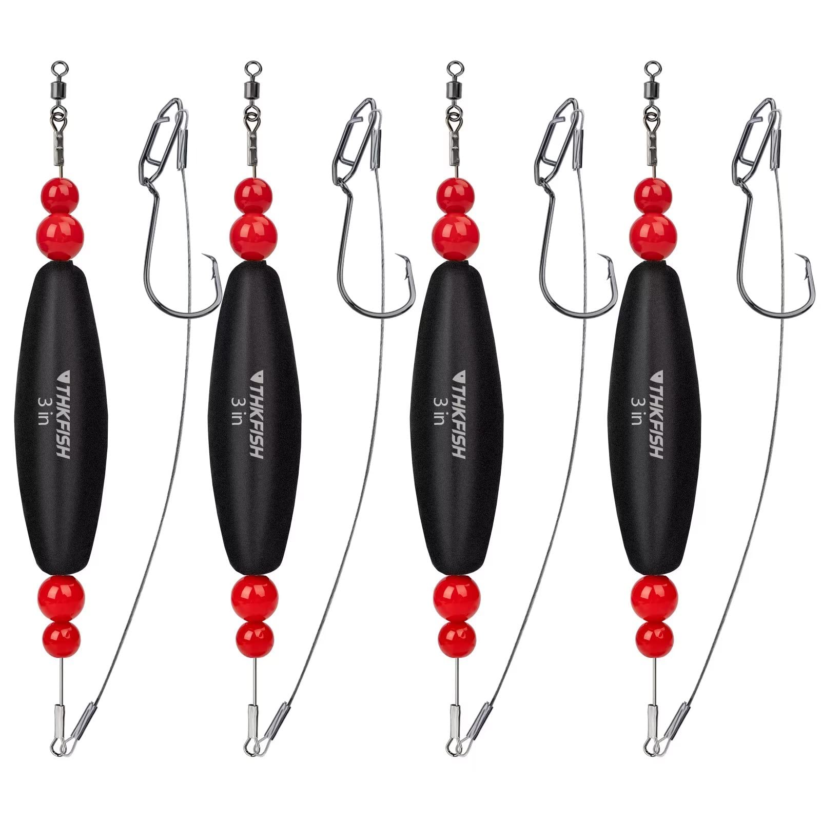 THKFISH Catfish Float Rigs,Catfish Rattling Line Float for Santee Rig,Catfish Tackle Rattling Cork EVA Foam Peg Floats Bait Rigs, Bobbers with Double Hooks 4PCS 2.5in 3in