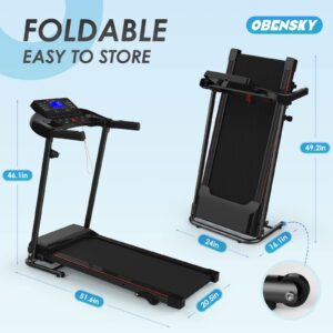 OBENSKY Electric Folding Treadmill with Incline, Exercise Walking Machince for Apartment Home/Office Jogging, Compact Foldable Treadmill,12 Preset Program