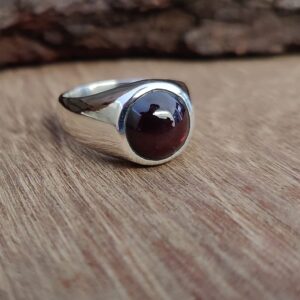 Mens Women Natural Garnet Ring, 10 MM Round Shape Gemstone, 925 Solid Sterling Silver Ring, 22k Gold fill, Signet Ring, Bohemian Ring, Statement Ring, Gift Ring (925 Solid Silver, 8)