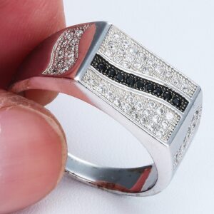 Vintage Rings Women, Women Ring Silver Copper Black White Round Cubic Zirconia Geometric Inlaid Zircon Wedding Rings Gifts Size 10