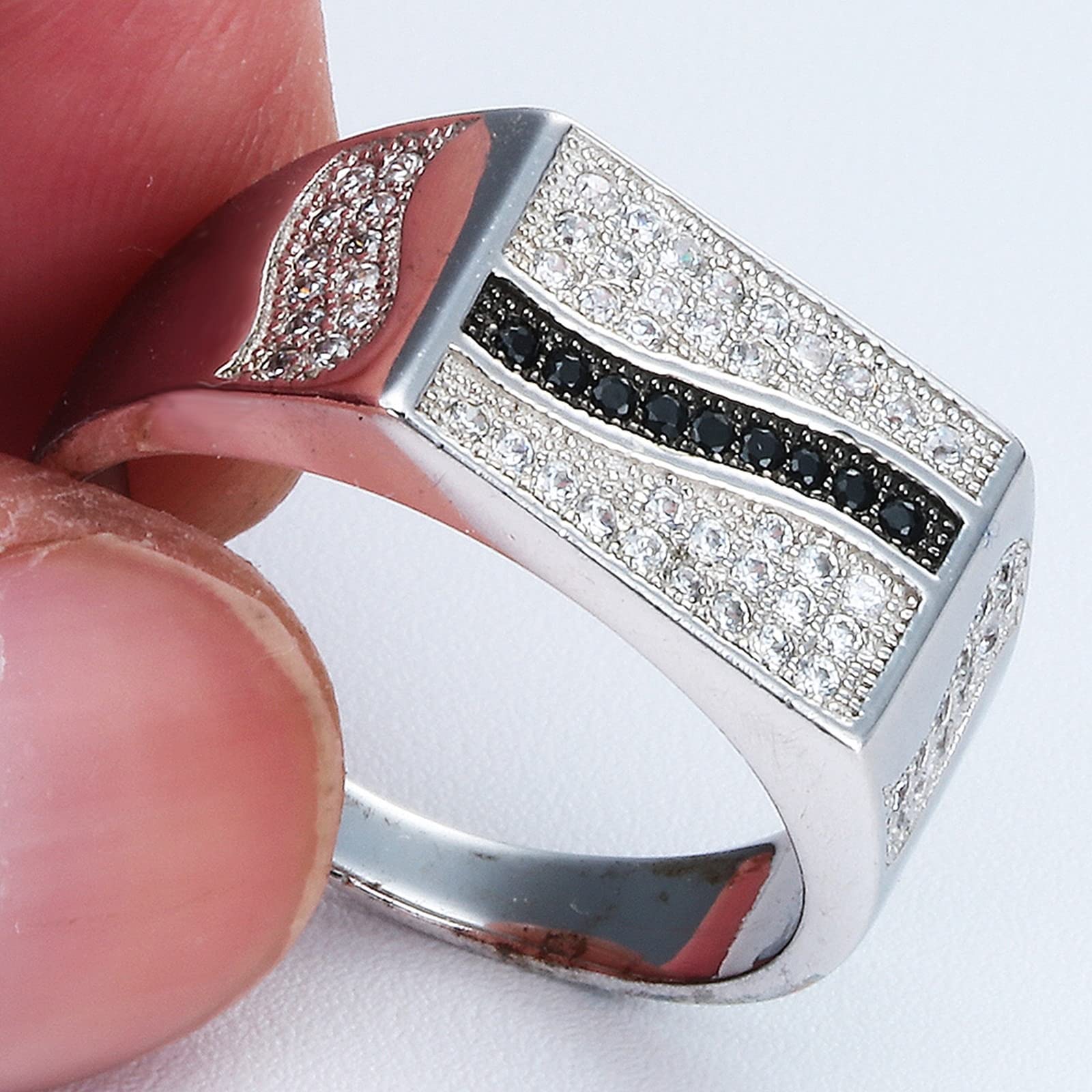 Vintage Rings Women, Women Ring Silver Copper Black White Round Cubic Zirconia Geometric Inlaid Zircon Wedding Rings Gifts Size 10