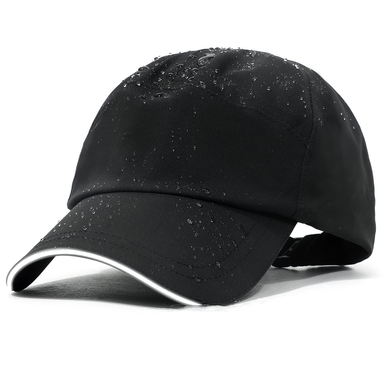 Mens Waterproof Baseball Cap Womens Rain Hat Foldable Outdoor Running Sun Fishing hat Black