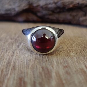 Mens Women Natural Garnet Ring, 10 MM Round Shape Gemstone, 925 Solid Sterling Silver Ring, 22k Gold fill, Signet Ring, Bohemian Ring, Statement Ring, Gift Ring (925 Solid Silver, 8)