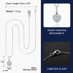 DAYBYDAY Moissanite Necklace for Women 925 Sterling Silver 1ct Created Diamond Moissanite Heart Necklace