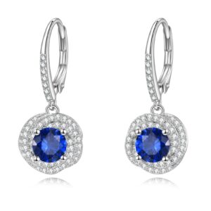 VONALA Sapphire Earrings 925 Sterling Silver Blue Cubic Zirconia Leverback Earrings CZ Dangle Drop Dangling Earrings Sapphire Jewelry Gift for Women