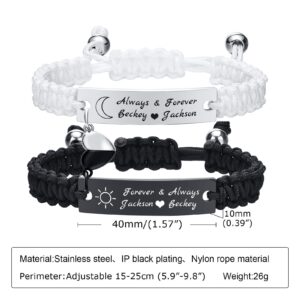 MEALGUET Personalized His and Hers Bracelets : Sun and Moon Forever and Always Couple Bracelets, Handmade Braided Engraved ID Lovers Bracelets for Men Women, Boyfriend and Girlfriend,Customized Gift