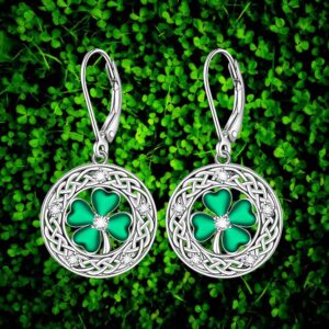 St Patricks Day Earrings Shamrock Earrings for Women Four Leaf Clover Dangle Sterling Silver Celtic Knot Green Irish Shamrock Lucky Jewelry Valentines Day Gifts