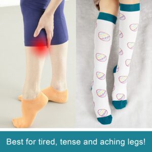 Junely Easter Compression Socks for Women 20-30 mmhg Knee High for Running Work Support Nurses Pregnancy Travel Sports Swelling White