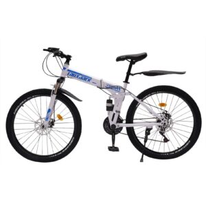 DNYSYSJ Mountain Bike，26 Inch Folding Bicycle Precision Shifting Pedals Bike 21 Speed Gear for Daily Use，Touring in The Mountains and Outdoor Riding (Blue)