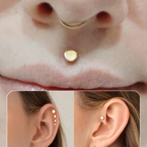 Melighting 14K Gold Threadless Earrings 16G Gold Flat Back Earrings Tiny Flat Disc Threadless Push in Labret Stud Gold Tragus Piercing Jewelry for Women Conch Helix Stud