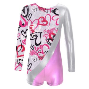 vernlan girls sequined gymnastic leotard kids long sleeve metallic athletic jumpsuit for performance dancewear pink 10 years