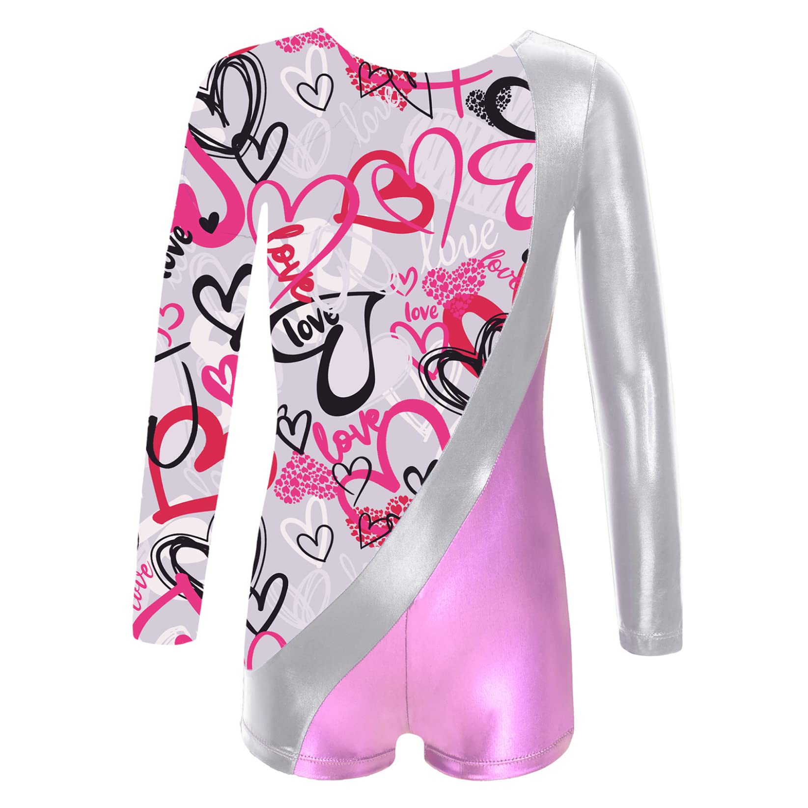 VernLan Girls Sequined Gymnastic Leotard Kids Long Sleeve Metallic Athletic Jumpsuit for Performance Dancewear Pink 10 Years