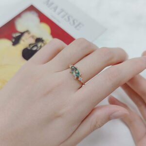 Gem's Beauty Green Moss Agate Jewelry Natural Moss Agate Engagement Rose Gold 925 Sterling Silver Rings for Women Wedding Moss Agate Ring Birthday Gifts for Her (Size5)