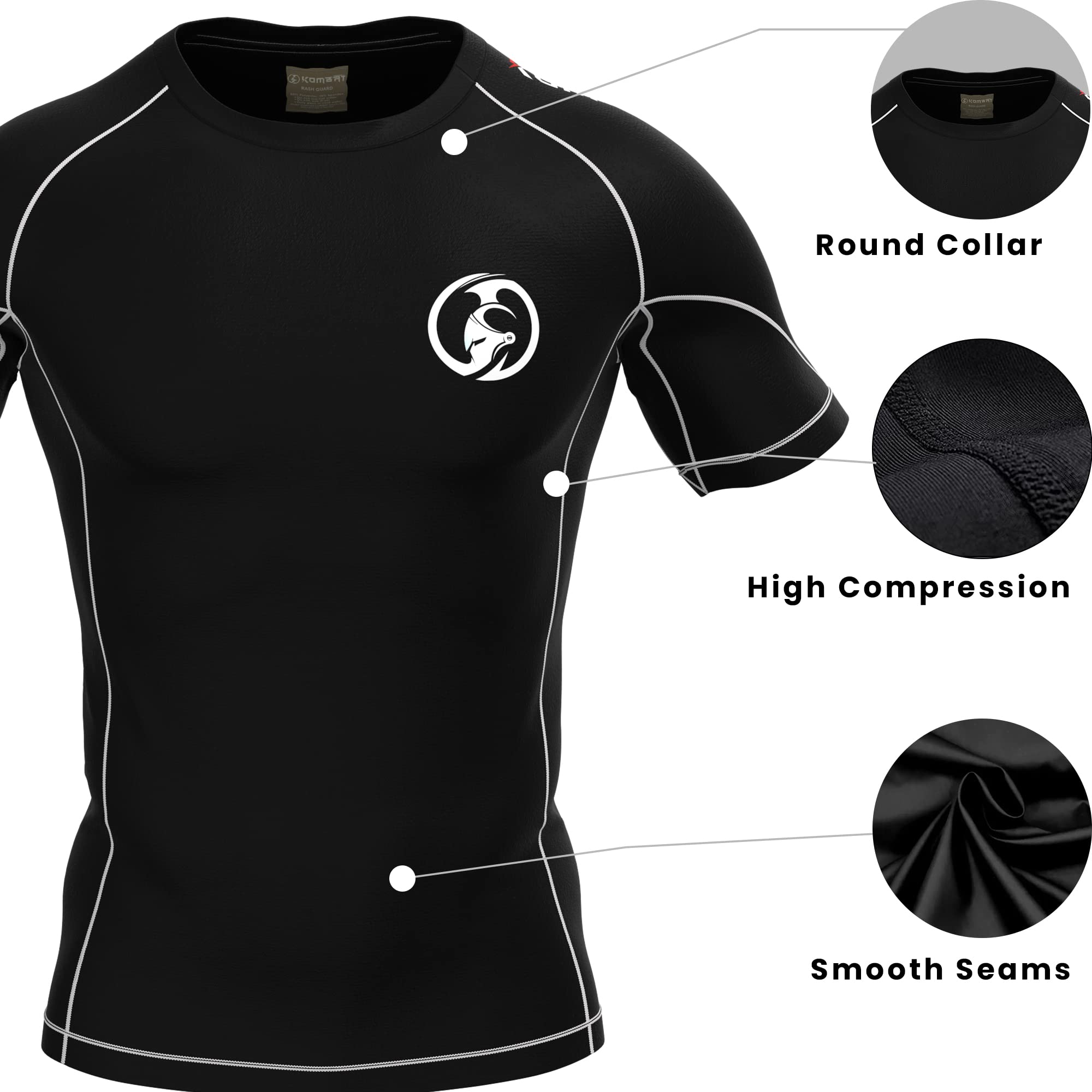 KOMBAT USA Mens Rash Guard Short Sleeve – BJJ Rash Guard for Men | Jiu Jitsu Rash Guard Men | Rash Guard for Boys (as1, Alpha, m, Regular, Regular, Black)