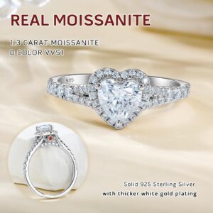 DAYBYDAY Moissanite Heart Wedding Ring Non Tarnish 925 Sterling Silver Simulated Diamond Engagement Rings 1ct Heart Shaped Promise Rings for Her Size 9 Moissanite Jewelry